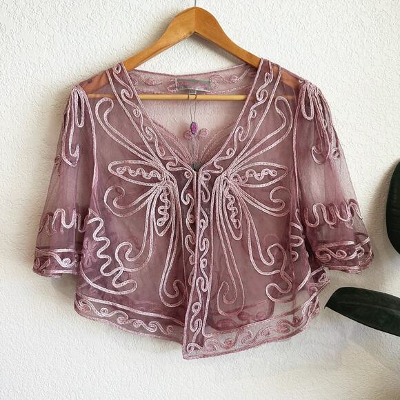 Pretty Angel Sheer Silk Blend Kimono Top (M) Embroidered Fairy Coquette Boho - Picture 1 of 6